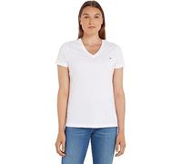 Tommy Hilfiger Damen T‑Shirt Heritage, Kurzarm, V‑Ausschnitt, Weiß (Classic White), XS