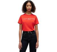 Tommy Hilfiger Damen T-Shirt Kurzarm Logo Rundhalsausschnitt, Rot (Fire Red), M