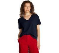 T-Shirt TOMMY HILFIGER "SLUB CROP V-NK SS", Damen, Gr. M (38), blau (schwarz night navy), Jersey, Obermaterial: 100% Baumwolle, unifarben, casual, relaxed fit hüftlang, V-Ausschnitt, Kurzarm abgestepp