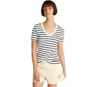 Tommy Hilfiger Damen T-Shirt Kurzarm New Slim Cody mit V-Ausschnitt, Mehrfarbig (Breton Dark Night Navy STP), S