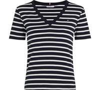Tommy Hilfiger Damen T-Shirt Kurzarm New Slim Cody mit V-Ausschnitt, Mehrfarbig (Nos Breton Desert Sky/Ecru), S