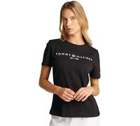 Kurzarmshirt TOMMY HILFIGER "REG CORP LOGO C-NK mit Logoschriftzug und Stickerei", Damen, Gr. M (38), schwarz, Jersey, Obermaterial: 100% Baumwolle, bedruckt, unifarben, normal hüftlang, Rundhals, ein