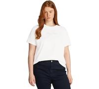 Rundhalsshirt TOMMY HILFIGER CURVE "CRV REG SCRIPT C-NK TEE SS", Damen, Gr. 48, beige (ecru), Single Jersey, Obermaterial: 100% Baumwolle, unifarben, tailored fit, Rundhals, abgerundeter Saum, Shirts