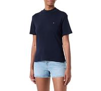 Tommy Hilfiger Damen T-Shirt Kurzarm Slim Cody Crop Mock-Kragen, Blau (Desert Sky), XS
