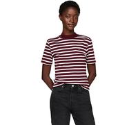 Tommy Hilfiger Damen T-Shirt Kurzarm Slim Cody Crop Mock-Kragen, Mehrfarbig (Breton STP Deep Rouge/Ecru), S