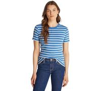Tommy Hilfiger Damen T-Shirt Kurzarm Slim Cody Rundhalsausschnitt, Mehrfarbig (Fine STP Blue Spell/Ivory Petal), S