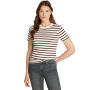 Tommy Hilfiger Damen T-Shirt Kurzarm Slim Cody Rundhalsausschnitt, Mehrfarbig (Fine STP Calico/Deep Rouge), XXS
