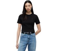Tommy Hilfiger Damen T-Shirt Kurzarm Slim Cody Rundhalsausschnitt, Schwarz (Black), XS