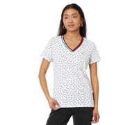 Tommy Hilfiger Damen-T-Shirt mit V-Ausschnitt, Bright White/Sky Captain, Klein