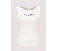 Tanktop TOMMY HILFIGER "CLASSIC SCRIPT BOAT-NK TOP", Damen, Gr. S (36/38), weiß (ecru), Single Jersey, Obermaterial: 95% Baumwolle, 5% Elasthan, unifarben, regular fit normal, U-Boot-Ausschnitt, Tops
