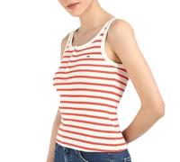 Tommy Hilfiger Damen-Tanktop, Weiß / Rot, Slim Button, weiß, Small