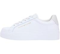Plateausneaker TOMMY HILFIGER "TH CHIC CUPSOLE PLATFORM", Damen, Gr. 42, weiß, ecru, Nappaleder, unifarben mit Farbeinsatz, Schuhe Plateausneaker, Freizeitschuh, Halbschuh, Schnürschuh mit Ziernähten
