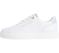 Plateausneaker TOMMY HILFIGER "TH CHIC SNEAKER", Damen, Gr. 41, weiß, hellbau, Leder, Schuhe Plateausneaker, Freizeitschuh, Halbschuh, Schnürschuh mit Ziernähten (61057644-41) weiß, hellbau