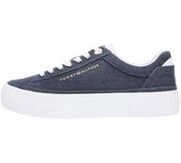 Plateausneaker TOMMY HILFIGER "TH FOXING PLATFORM WASHED CANVAS", Herren, Gr. 38, dunkelblau, Textil, unifarben mit Farbeinsatz, Schuhe Plateausneaker, Freizeitschuh, Halbschuh, Schnürschuh im angesag