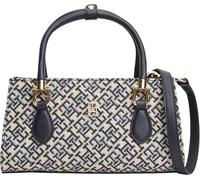 Henkeltasche TOMMY HILFIGER "TH GRACE MINI SATCHEL JACQUARD", Damen, Gr. B/H/T: 25cm x 13cm x 10,5cm, blau (blau, natur), Lederimitat, Textil, Taschen, Damen Umhängetasche, Handtasche mit edler TH-Sti