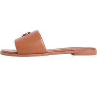Pantolette TOMMY HILFIGER "TH LOGO HARDWARE LEATHER MULE", Damen, Gr. 38, braun, Schuhe Pantolette, Blockabsatz, Sommerschuh, Schlupfschuh mit stylischem Logoemblem (28720839-38) braun