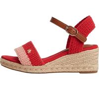 Keilsandalette TOMMY HILFIGER "TH MID ESPAD WEDGE CROCHET", Damen, Gr. 40, rot (rot, rosa), Leder, Textil, unifarben mit Farbeinsatz, Basic, Schuhe, Sommerschuh, Riemchensandale in sommerlicher Häkel-