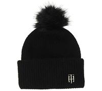 Tommy Hilfiger Damen TH Pompom Beanie Strickmütze,per Pack Schwarz (Black BDS),One Size (Herstellergröße:OS)