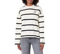 Tommy Hilfiger Damen TH Script MDRN Terry SWTSHRT WW0WW48431 Pullover Sweatshirt, Beige (Calico/Black STP), M, Beige (Calico/Black STP), M