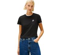 Kurzarmshirt TOMMY HILFIGER "TH SCRIPT REG C-NK SS TEE", Damen, Gr. XXL (44), schwarz, Single Jersey, Obermaterial: 95% Baumwolle, 5% Elasthan, unifarben, regular fit normal, Rundhals, Shirts, Stretch