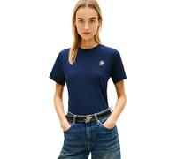 Tommy Hilfiger Damen Th Script Reg C-nk Ss Tee Ww0ww47809 S/S T-Shirt, Blue (Dark Night Navy), S