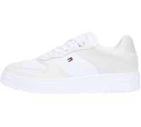 Tommy Hilfiger Damen TH Sporty Cupsole Tumbled LTR FW0FW09024 Low-Top, Weiß (Weiß/Hellgrau), 36, Weiß Weiß Hellgrau, 36 EU