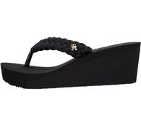 Zehentrenner TOMMY HILFIGER "TH WEDGE BRAIDED SUMMER SANDAL", Damen, Gr. 40, schwarz, Textil, unifarben, Schuhe Zehentrenner, Keilabsatz, Sommerschuh mit geflochtener Bandage (18990505-40) schwarz