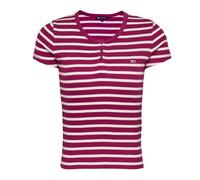 Tommy Hilfiger Damen TJW Slim Button Rib C-Neck SS T-Shirt, Brilliant Berry/Stripe, S