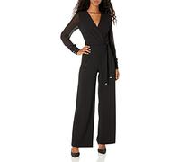 Tommy Hilfiger Damen V-Neck Tie Scuba Crepe Straight Leg Jumpsuit mit geradem Bein, Schwarz, 16