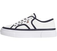 Plateausneaker TOMMY HILFIGER "PLATFORM VULC SNEAKER PIPING", Damen, Gr. 36, ecru, blau, Baumwolle, Lederimitat, Schuhe Plateausneaker, Freizeitschuh, Halbschuh, Schnürschuh mit Kontrast-Paspellierung
