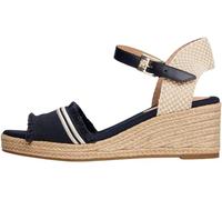 Keilsandalette TOMMY HILFIGER "FRINGE CANVAS MEDIUM WEDGE", Damen, Gr. 38, blau (dunkelblau, beige), Textil, klassisch, Schuhe, Plateau, Sommerschuh, Riemchensandale mit Streifen (20806958-38) dunkelb
