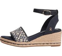 Keilsandalette TOMMY HILFIGER "TH MID ESPAD WEDGE JACQUARD", Damen, Gr. 41, blau (dunkelblau, weiß), Leder, Lederimitat, Textil, Schuhe, Sommerschuh, Riemchensandale mit kontrastreicher TH-Stickerei (