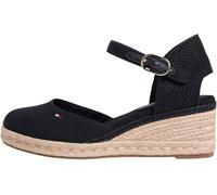 Keilsandalette TOMMY HILFIGER "MID WEDGE ESPAD CLOSED TOE", Damen, Gr. 37, schwarz, Leder, Textil, Schuhe, Plateau, Sommerschuh mit verstellbarer Schnalle, schmale Form (51292756-37) schwarz
