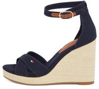 High-Heel-Sandalette TOMMY HILFIGER "FLAG HIGH WEDGE ESPAD CRISSCROSS", Damen, Gr. 41, blau (dunkelblau), Baumwolle, modisch, Schuhe, Riemchensandale, Sommerschuh, Keilsandalette, verstellbarer Schnal