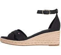 Keilsandalette TOMMY HILFIGER "MID WEDGE ESPAD X CROSS", Damen, Gr. 40, schwarz, Leder, Textil, Schuhe, Sommerschuh, Riemchensandale mit dezenter Flaggenstickerei (96924461-40) schwarz