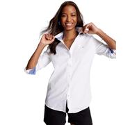 Tommy Hilfiger Damenhemd mit einfarbigem Knopfkragen und verstellbaren Ärmeln, Optic White, X-Groß