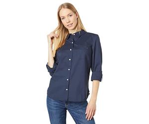 Tommy Hilfiger Damenhemd mit Knopfleiste, Kragen und verstellbaren Ärmeln, einfarbig