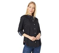 Tommy Hilfiger Damenhemd mit Knopfleiste, Kragen und verstellbaren Ärmeln, einfarbig, Schwarz, X-Groß