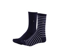 Tommy Hilfiger Damensocken Small Stripe – 2er Pack Uni/Ringel dunkelblau Größe 35-38
