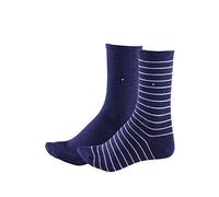TOMMY HILFIGER Damensocken Doppelpack Uni/Ringel mittelblau Größe 35-38