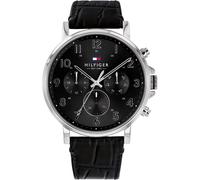 Tommy Hilfiger Daniel Armbanduhr silber schwarz Lederarmband