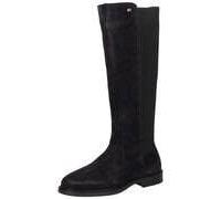 Stiefel TOMMY HILFIGER "ENAMEL FLAG SUEDE HIGH CHELSEA", Damen, Gr. 37, Normalschaft, schwarz (dunkelblau), Elastischer Einsatz, Veloursleder, unifarben, Schuhe Stiefel, Blockabsatz, Langschaftstiefel