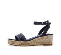 Keilsandalette TOMMY HILFIGER "TOMMY HILFIGER ESPAD MID WEDGE", Damen, Gr. 37, blau (dunkelblau), Textil, Leder, modisch, Schuhe, Riemchensandale, Sommerschuh mit verstellbarer Schnalle (11665547-37)