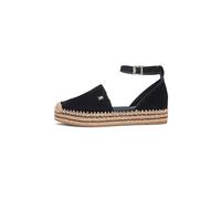 Riemchenballerina TOMMY HILFIGER "TH PLATFORM ESPAD SUEDE STRAP", Damen, Gr. 38, schwarz, Veloursleder, Schuhe Riemchenballerina, Sommerschuh, Plateausandalette mit verstellbarem Fersenriemchen (86080