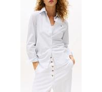 Shirtbluse TOMMY HILFIGER "ESS POPLIN REGULAR SHIRT", Damen, Gr. 46, blau (classic ithaka stp breezy blau), Web, Obermaterial: 97% Baumwolle, 3% Elasthan, unifarben, casual, regular fit, Kurzarm, Blus