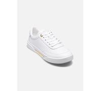 Plateausneaker TOMMY HILFIGER "ESSENTIAL CHIC COURT SNEAKER", Damen, Gr. 37, weiß, Nappaleder, metallic, sportlich, Schuhe, Freizeitschuh, Halbschuh, Schnürer, goldfarbenen Details im Plateau (2341565