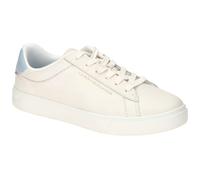 Plateausneaker TOMMY HILFIGER "ESSENTIAL COURT SNEAKER", Damen, Gr. 41, blau (weiß, hellblau), Leder, Lederimitat, sportlich, Schuhe, Freizeitschuh, Halbschuh, Schnürschuh mit Logoschriftzug (53204929