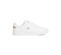Plateausneaker TOMMY HILFIGER "ESSENTIAL ELEVATED COURT SNEAKER", Damen, Gr. 40, gold (weiß, goldfarben), Leder, sportlich, Schuhe, Freizeitschuh, Halbschuh, Schnürer im Basket-Look (23545360-40) weiß