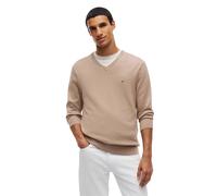 Strickpullover TOMMY HILFIGER "ESSENTIAL COTTON V NECK mit V-Ausschnitt und Stickerei", Herren, Gr. XXL, beige (safari canvas), Strick, Obermaterial: 100% Baumwolle, V-Ausschnitt, Rippbündchen, Pullov