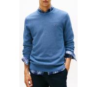 Rundhalspullover TOMMY HILFIGER "ESSENTIAL STRUCTURE CREW NECK mit Struktur und Label", Herren, Gr. S, petrol blau heather, Strick, Obermaterial: 100% Baumwolle, casual, Rundhals, Langarm Rippbündchen
